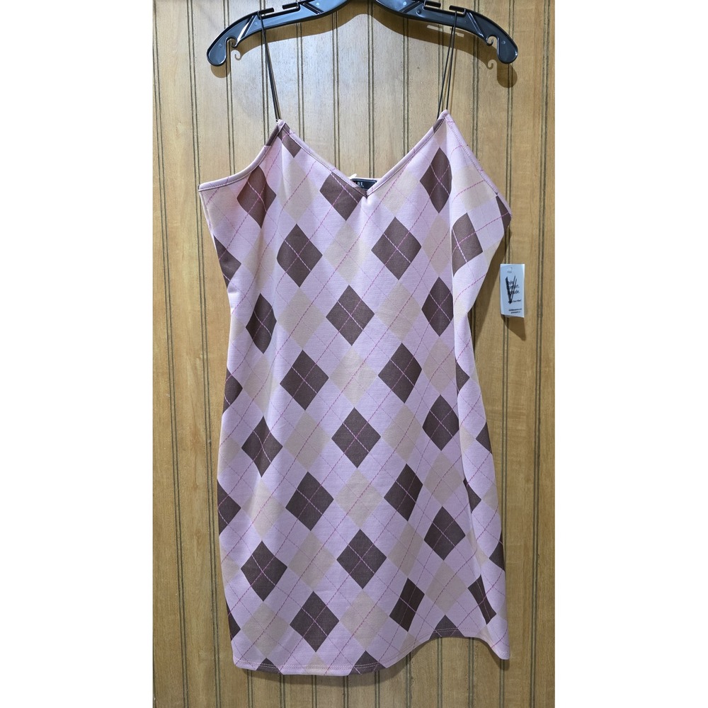 Vibe Sportswear Mini Dress Women 1x Pink Brown Argyle‎ Print Straps NWT